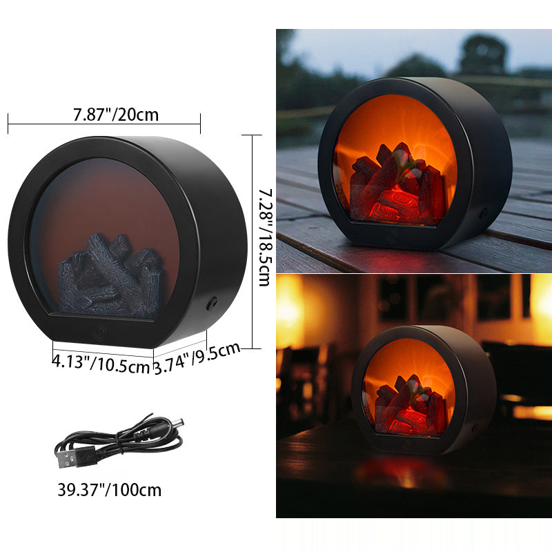 Vivolux | Zeitgenössische Retro ABS Simulierte Flamme Kamin Runde Batterie Rechteckige LED Tischlampe Für Wohnzimmer