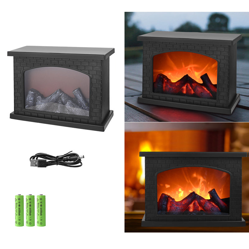 Vivolux | Zeitgenössische Retro ABS Simulierte Flamme Kamin Runde Batterie Rechteckige LED Tischlampe Für Wohnzimmer