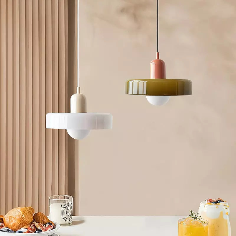 Vivolux | Pendelleuchte aus farbigem Glas | Elegante Hängeleuchte im Bauhaus-Stil | Designlampe für Wohnzimmer & Esszimmer