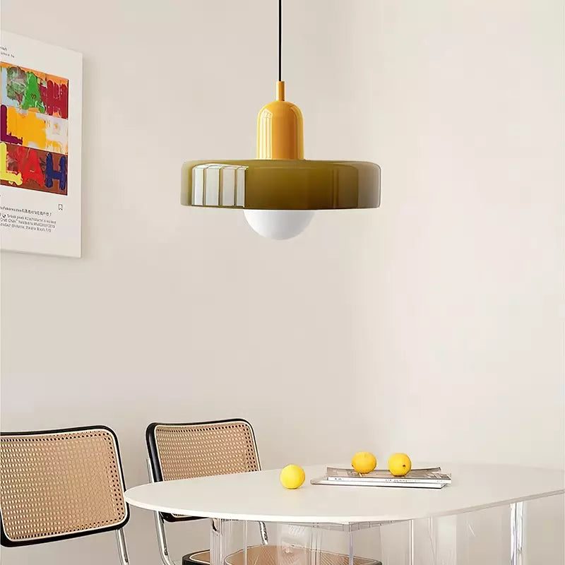 Vivolux | Pendelleuchte aus farbigem Glas | Elegante Hängeleuchte im Bauhaus-Stil | Designlampe für Wohnzimmer & Esszimmer
