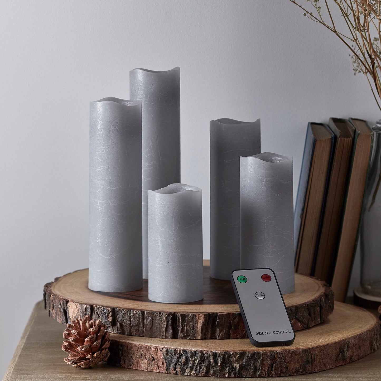 Vivolux | 5er Set Stumpenkerzen grau mit Fernbedienung