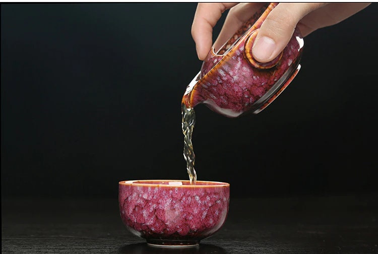 Vivolux | Keramisches Gaiwan-Set kuai ke Teeset Camping Kung Fu Teeset 1 Teekanne 1 Tasse Reise-Teekanne Kaffeetasse Wasserbecher Bürokessel Trinkgeschirr