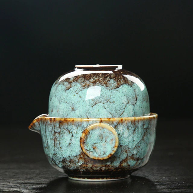 Vivolux | Keramisches Gaiwan-Set kuai ke Teeset Camping Kung Fu Teeset 1 Teekanne 1 Tasse Reise-Teekanne Kaffeetasse Wasserbecher Bürokessel Trinkgeschirr