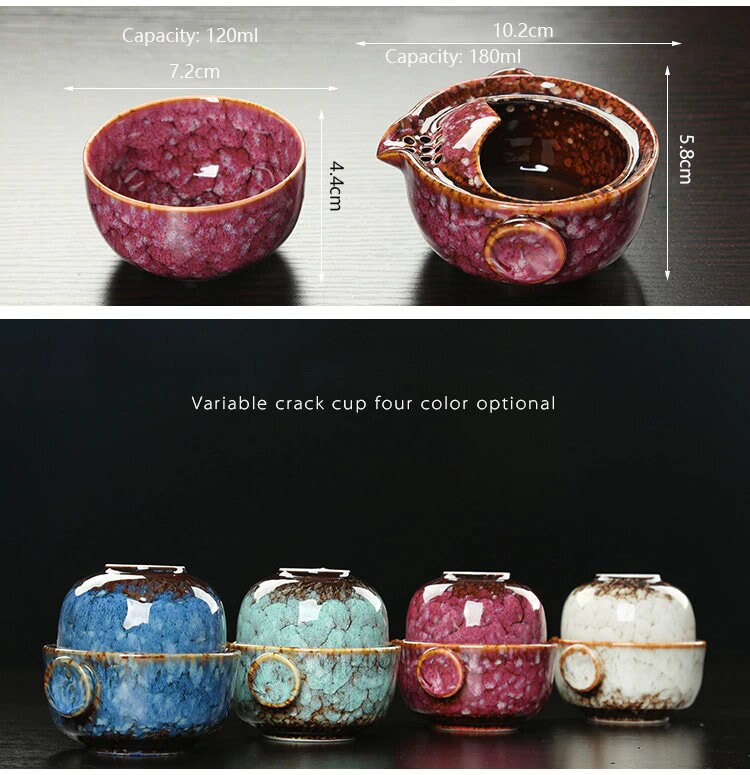 Vivolux | Keramisches Gaiwan-Set kuai ke Teeset Camping Kung Fu Teeset 1 Teekanne 1 Tasse Reise-Teekanne Kaffeetasse Wasserbecher Bürokessel Trinkgeschirr