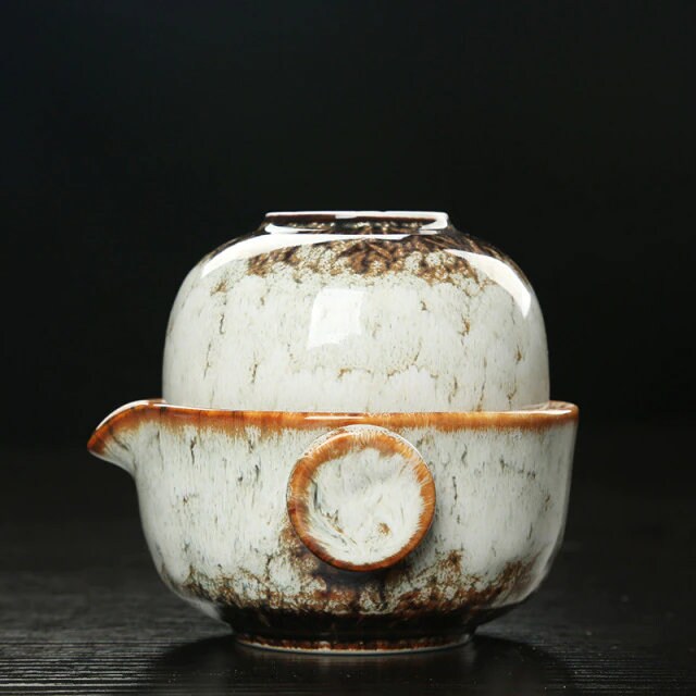 Vivolux | Keramisches Gaiwan-Set kuai ke Teeset Camping Kung Fu Teeset 1 Teekanne 1 Tasse Reise-Teekanne Kaffeetasse Wasserbecher Bürokessel Trinkgeschirr