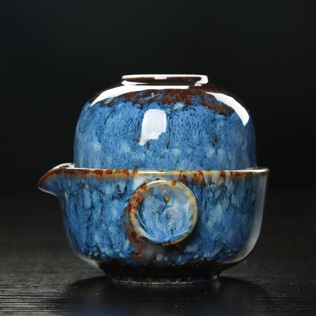 Vivolux | Keramisches Gaiwan-Set kuai ke Teeset Camping Kung Fu Teeset 1 Teekanne 1 Tasse Reise-Teekanne Kaffeetasse Wasserbecher Bürokessel Trinkgeschirr