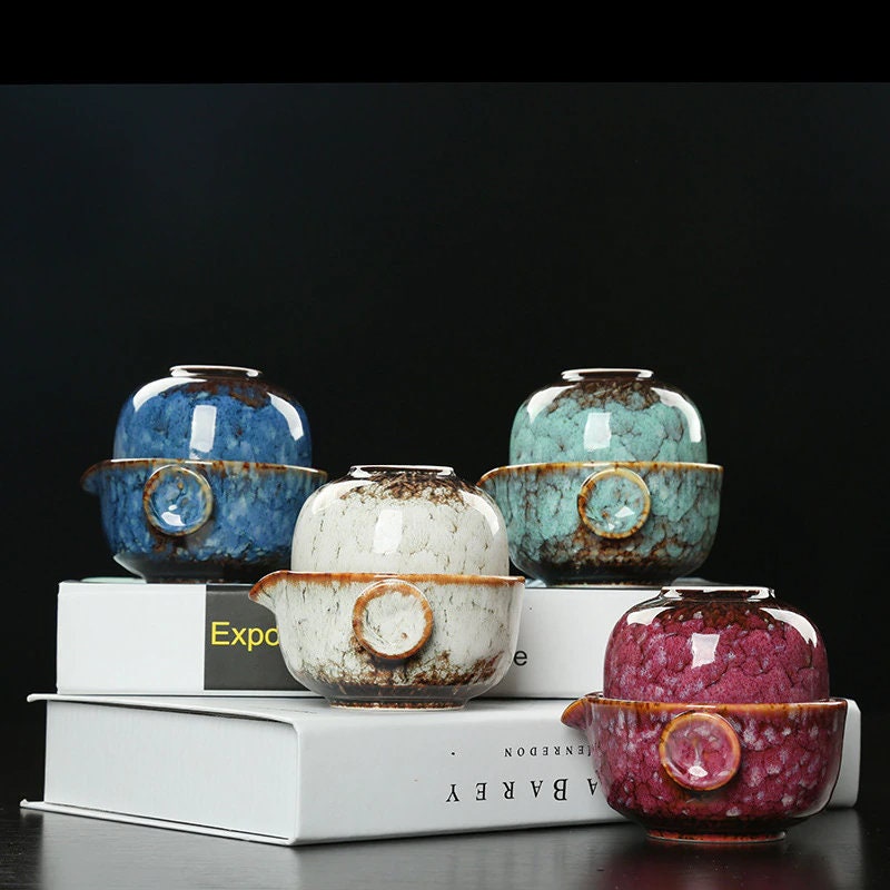 Vivolux | Keramisches Gaiwan-Set kuai ke Teeset Camping Kung Fu Teeset 1 Teekanne 1 Tasse Reise-Teekanne Kaffeetasse Wasserbecher Bürokessel Trinkgeschirr