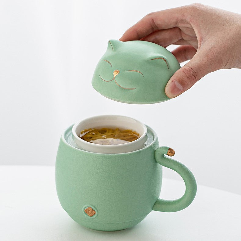 Vivolux | Süße Katzen-Teetasse aus Keramik mit Sieb