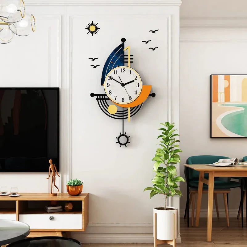Vivolux | Dekorative Wanduhr Navigation Segelboot Kreatives Design Uhr Innenuhr Dekoration Wohnzimmer Hintergrund Wanddeko