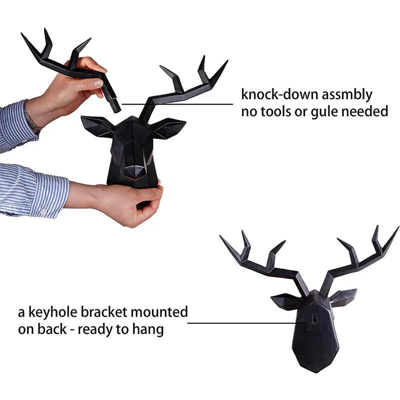 Vivolux | Hirschkopf Skulptur Tier Statue Figuren Wandbehang Kreatives Elch Kunst Geweih Statuette für Bürodeko Wandmontage
