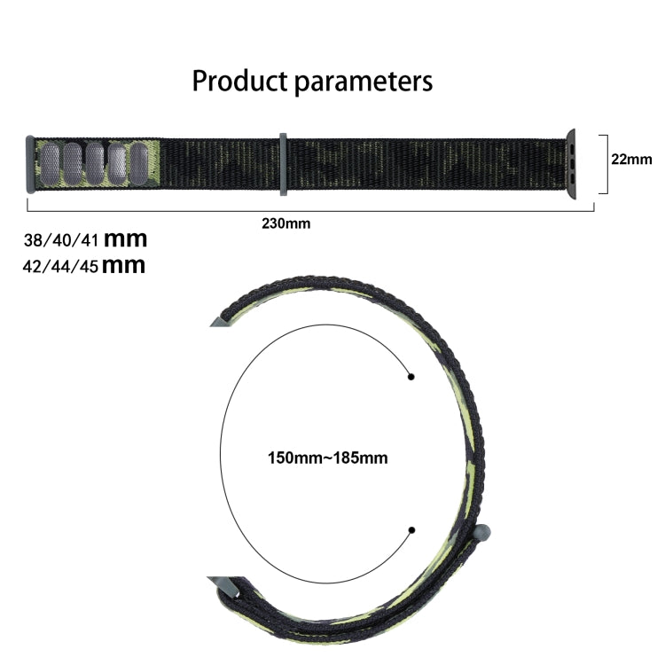 Vivolux | Frerndorf | Nylon Loop-Uhrenarmband für Apple Watch Ultra 49mm & Watch Ultra 2 49mm / Series 9 & 8 & 7 45mm / SE 3 & SE 2 & 6 & SE & 5 & 4 44mm / 3 & 2 & 1 42mm (Armeegrün Camouflage)