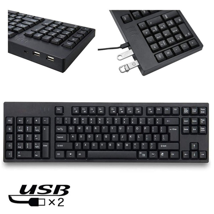 Vivolux | Verdrahtete USB-Linkshänder-Tastatur mit Dual-HUB-Funktion (Schwarz)