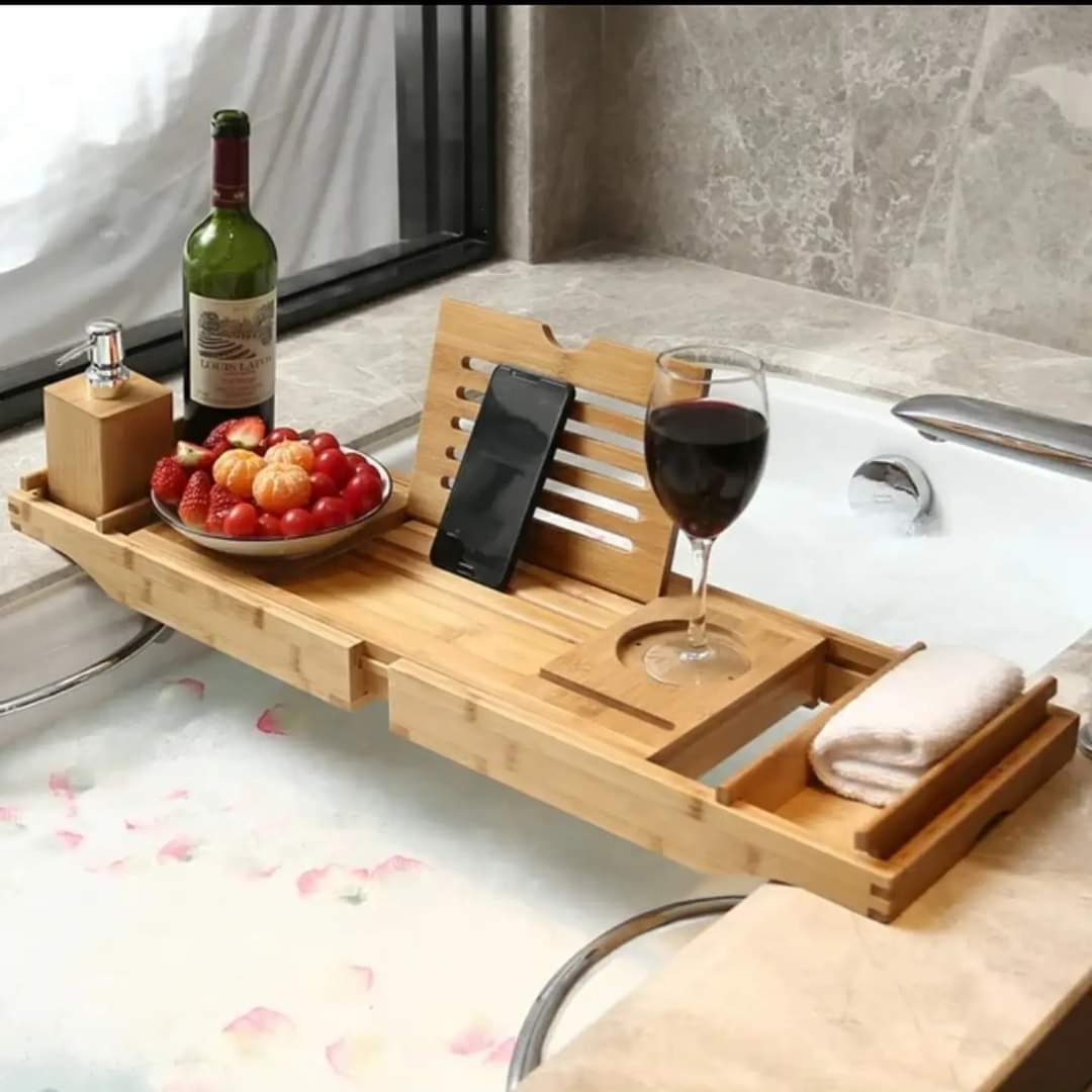 Vivolux | Erweiterbare Bambus-Badewanne/ Caddy-Tablett mit Ständern