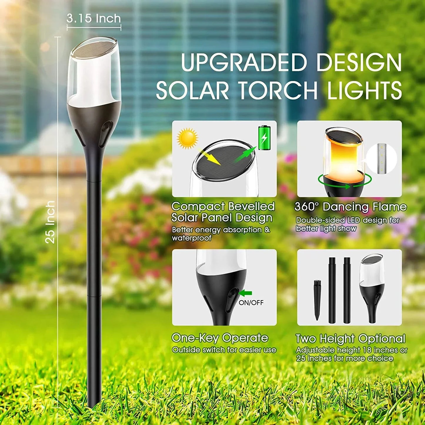 Vivolux | Outdoor flackernde Flammenlichter, Solar-Fackel-Gartenlampen, wasserdichtes LED für Terrasse und Garten