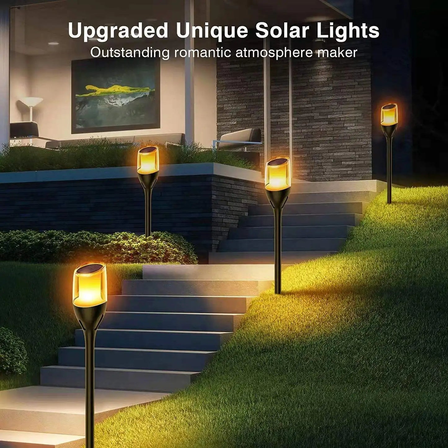 Vivolux | Outdoor flackernde Flammenlichter, Solar-Fackel-Gartenlampen, wasserdichtes LED für Terrasse und Garten