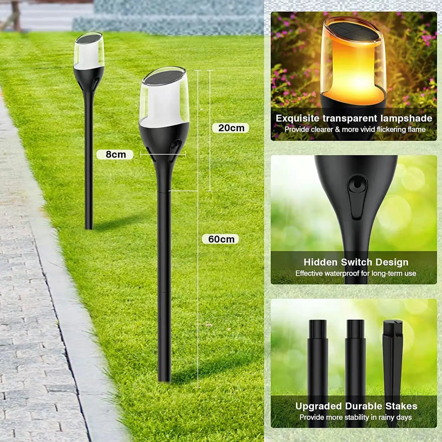 Vivolux | Outdoor flackernde Flammenlichter, Solar-Fackel-Gartenlampen, wasserdichtes LED für Terrasse und Garten