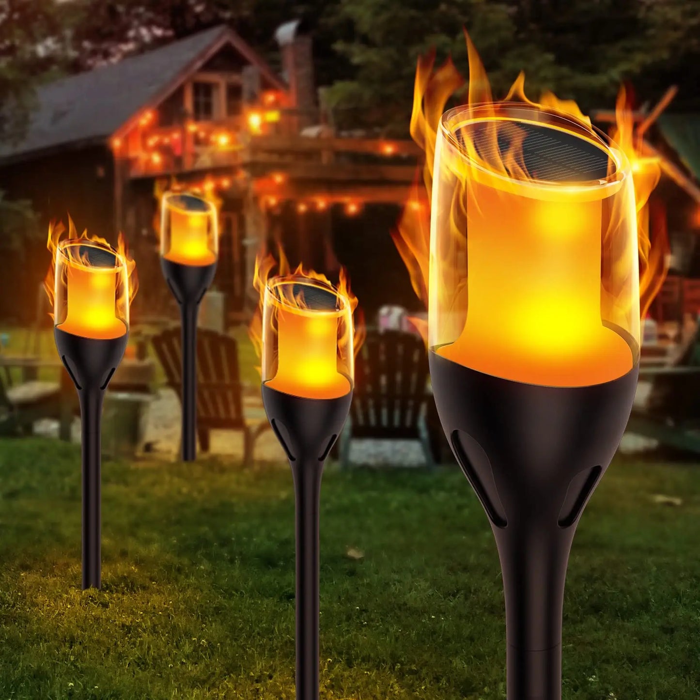 Vivolux | Outdoor flackernde Flammenlichter, Solar-Fackel-Gartenlampen, wasserdichtes LED für Terrasse und Garten