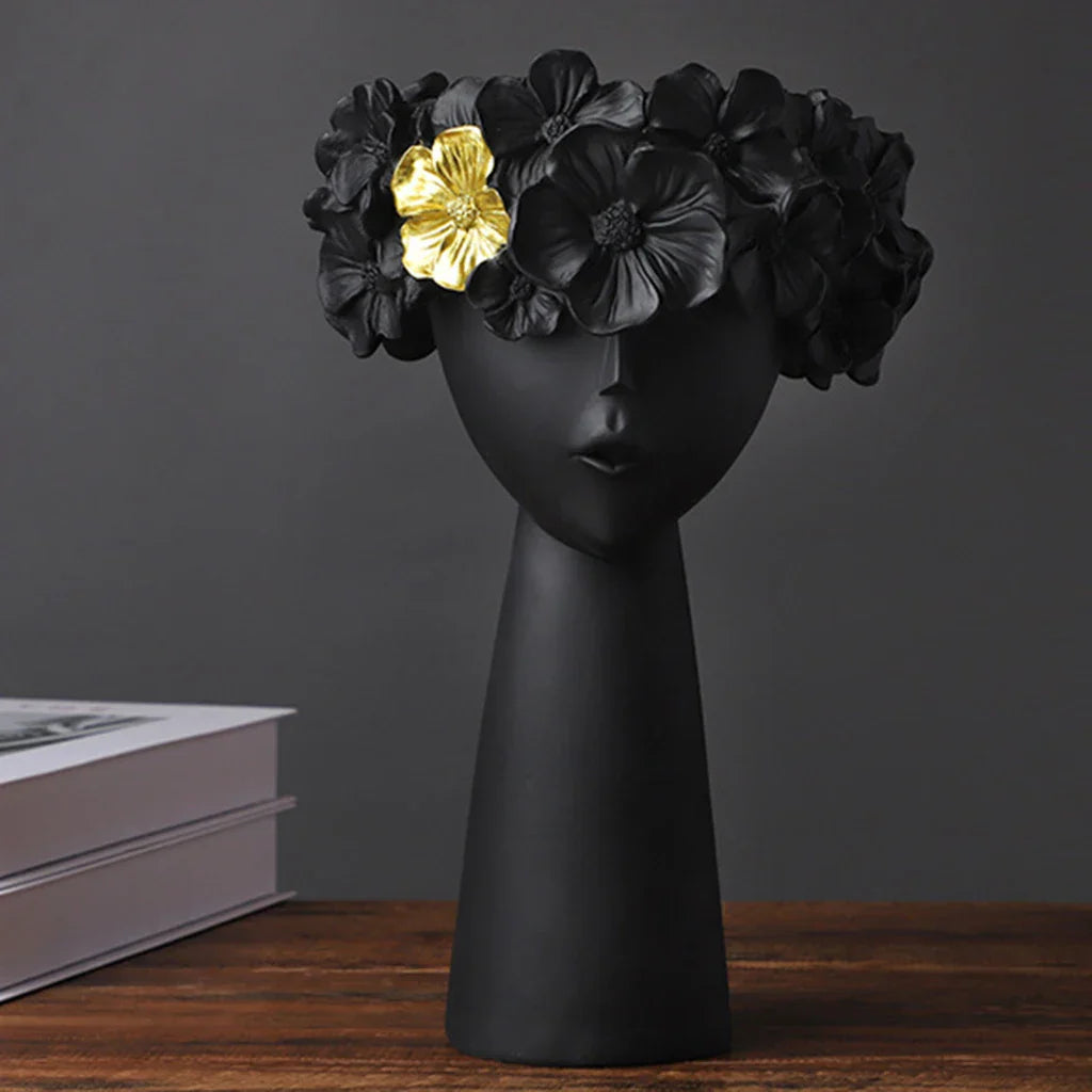 Vivolux | Nordic Mädchen Kopf Blume Harz Vase Statue Blume Blumen Vasen für Büro Desktop Trockene Blumen Ornamente Dekor Container