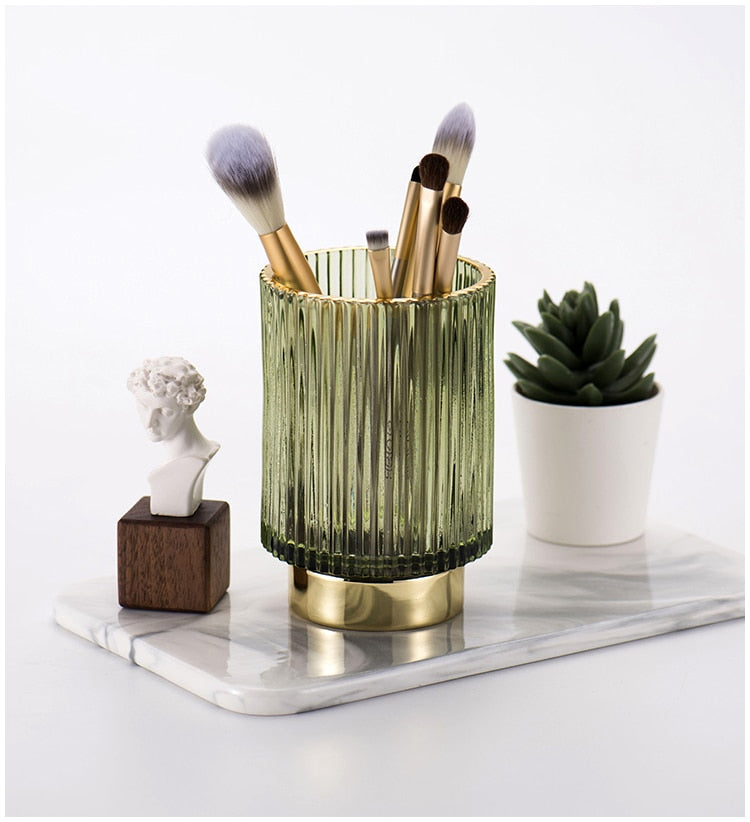 Vivolux | Elise Gold Foil Glas Makeup Halter & Organizer
