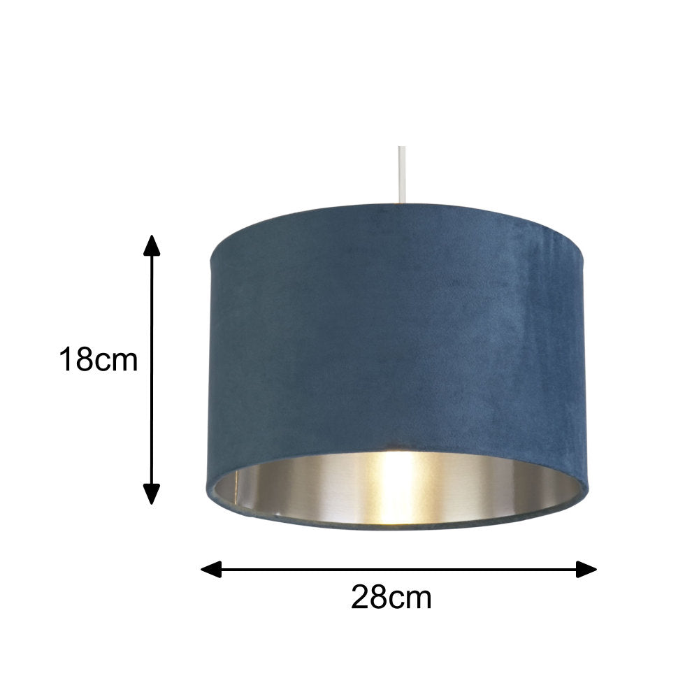 Vivolux | Teal Blue Velvet Vintage Easy Fit Drum Shade mit Silber Innenseite 28cm