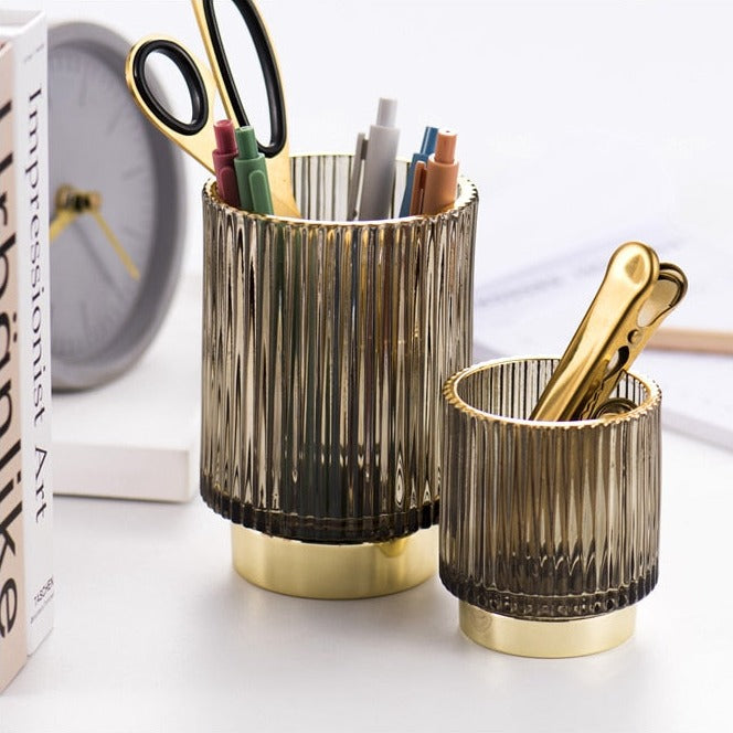 Vivolux | Elise Gold Foil Glas Makeup Halter & Organizer