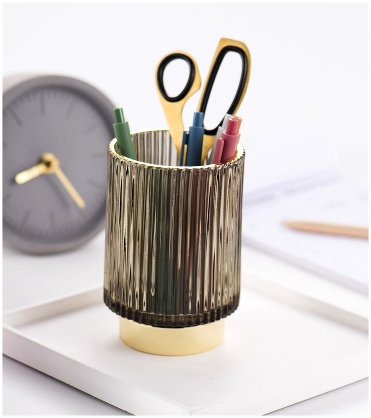 Vivolux | Elise Gold Foil Glas Makeup Halter & Organizer