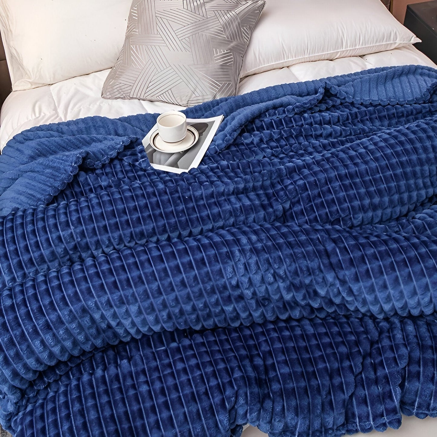 Vivolux | EliteWave Plaid - Ultrafluffy strukturierte korallfarbene Fleece-Decke