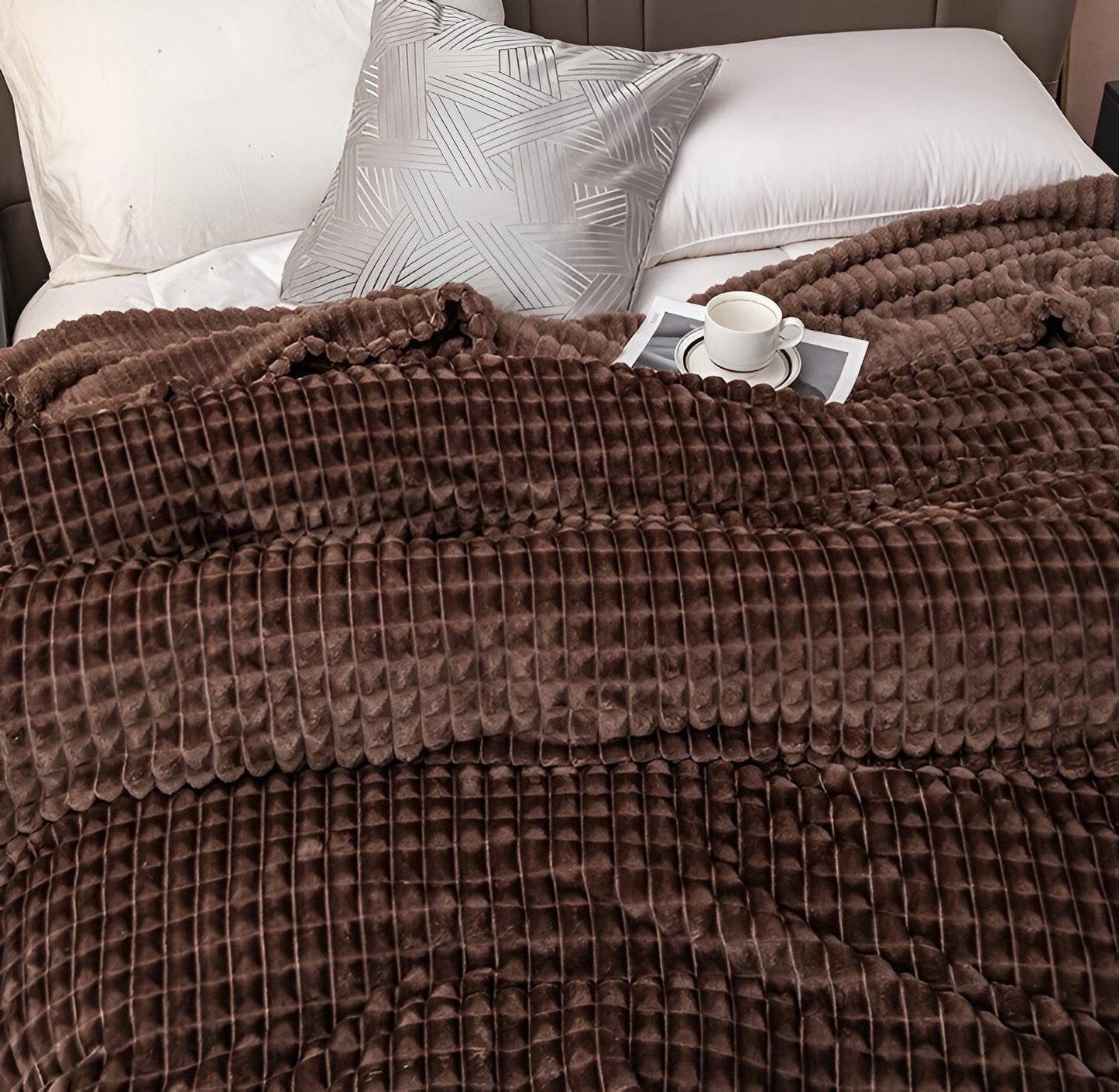 Vivolux | EliteWave Plaid - Ultrafluffy strukturierte korallfarbene Fleece-Decke