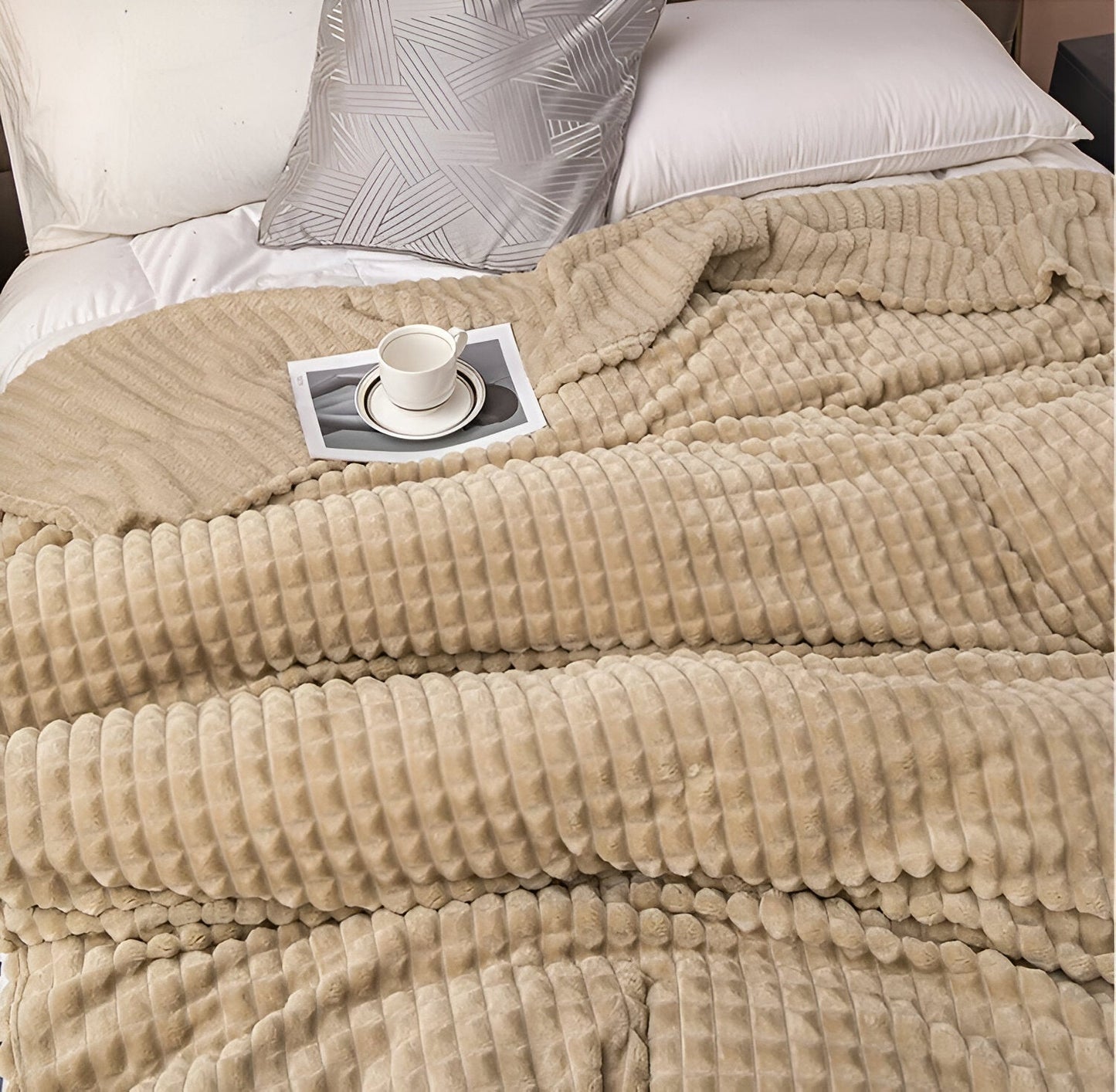Vivolux | EliteWave Plaid - Ultrafluffy strukturierte korallfarbene Fleece-Decke