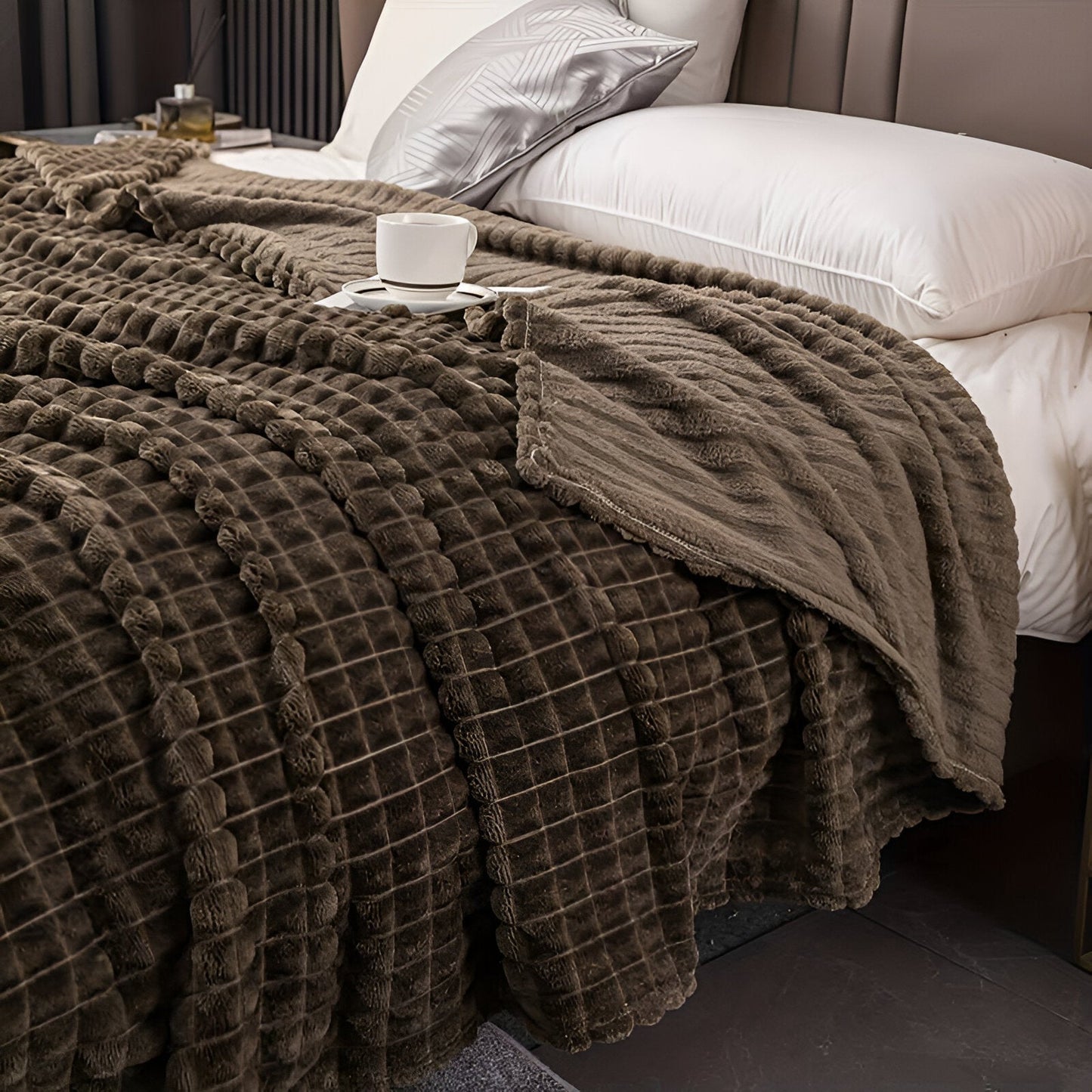 Vivolux | EliteWave Plaid - Ultrafluffy strukturierte korallfarbene Fleece-Decke