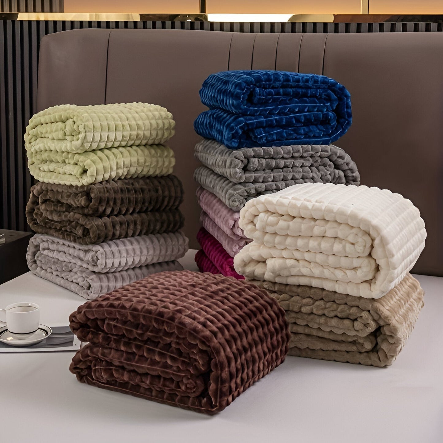 Vivolux | EliteWave Plaid - Ultrafluffy strukturierte korallfarbene Fleece-Decke