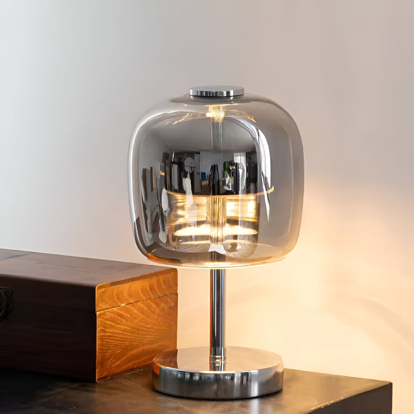 Vivolux | Gleam Lamp - Stylische rauchgraue Glaslampe USB-betriebenes dimmbares Licht