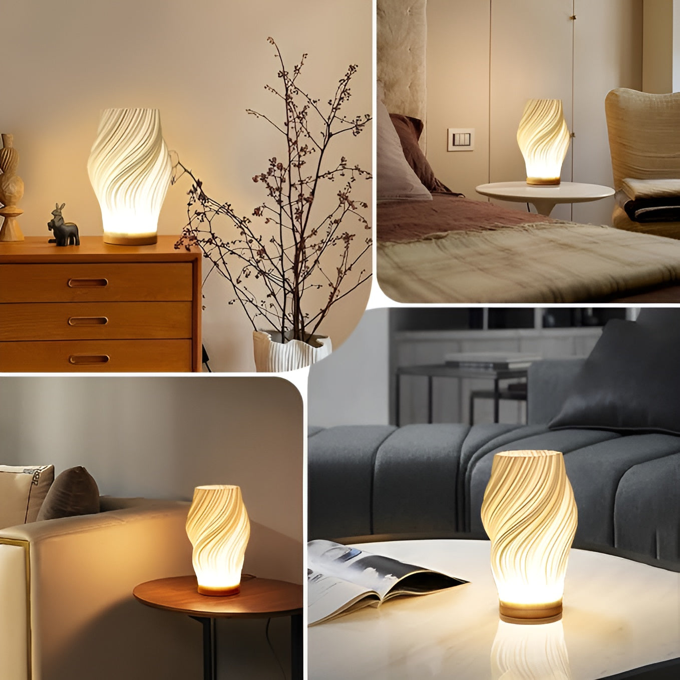 Vivolux | DreamWave - Moderne cremefarbene 3D-Wellenlampe mit elegantem Metallsockel
