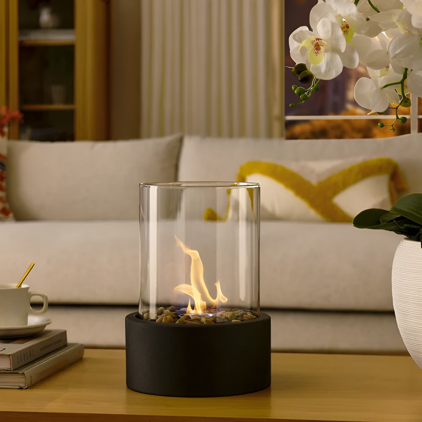 Vivolux | SleekFlame - Stilvolle schwarze Metallbasis Tischfeuerstelle