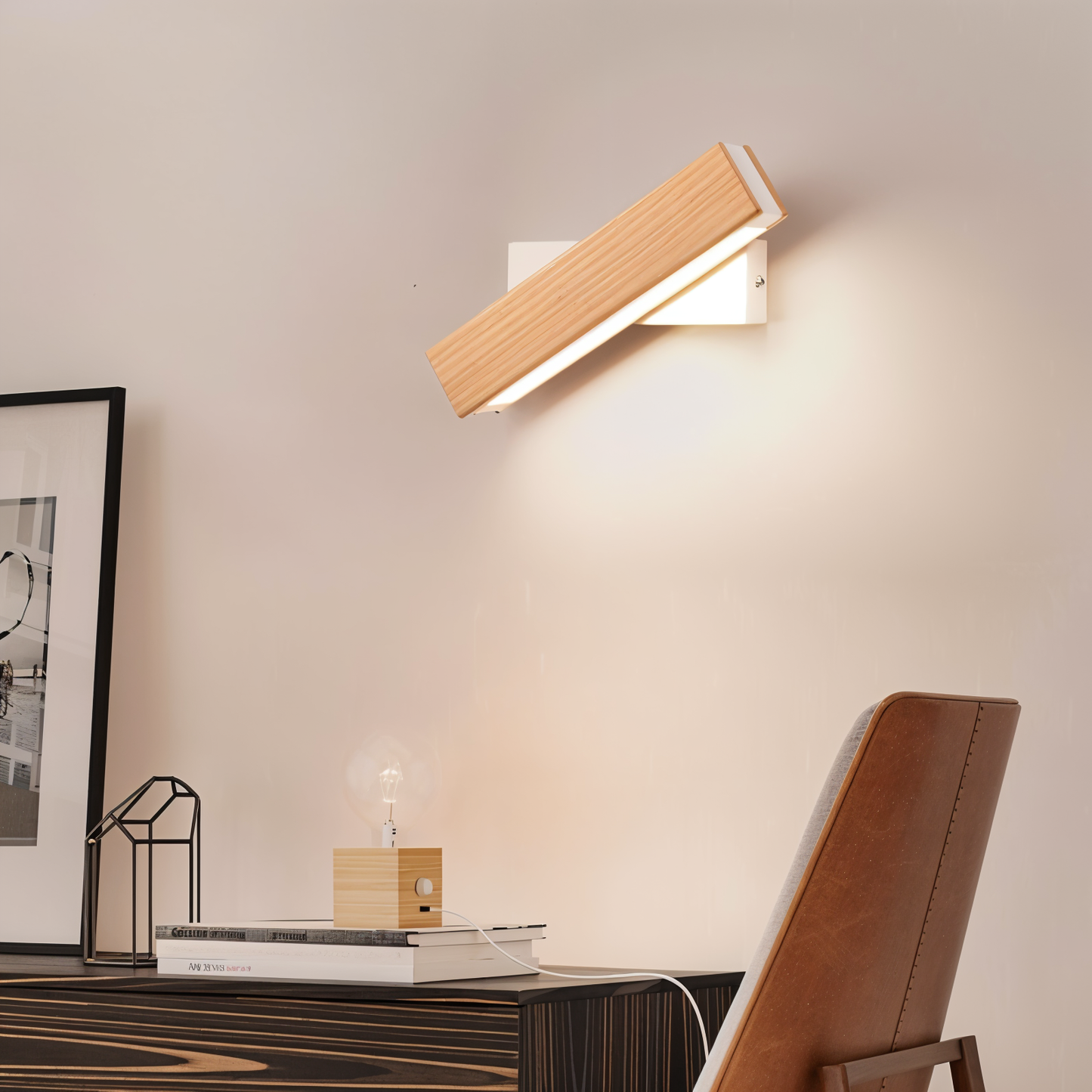 Vivolux | TwistLED Wandlampe - 360° drehbare rechteckige LED-Wandlampe aus Holz