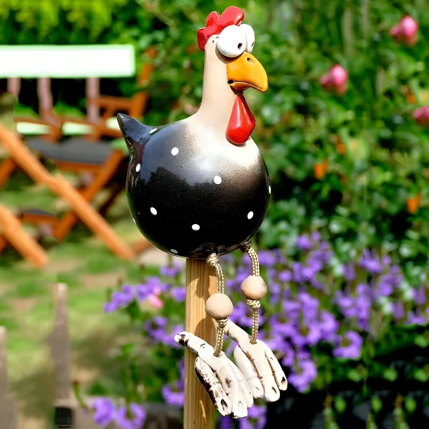 Vivolux | Große Augen Huhn Statue - Wetterfester Harz Handwerk - Hahn Garten Statue