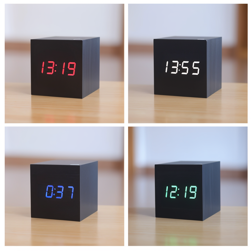 Vivolux | Digitale LED-Wecker - Würfeluhr - Holzuhr
