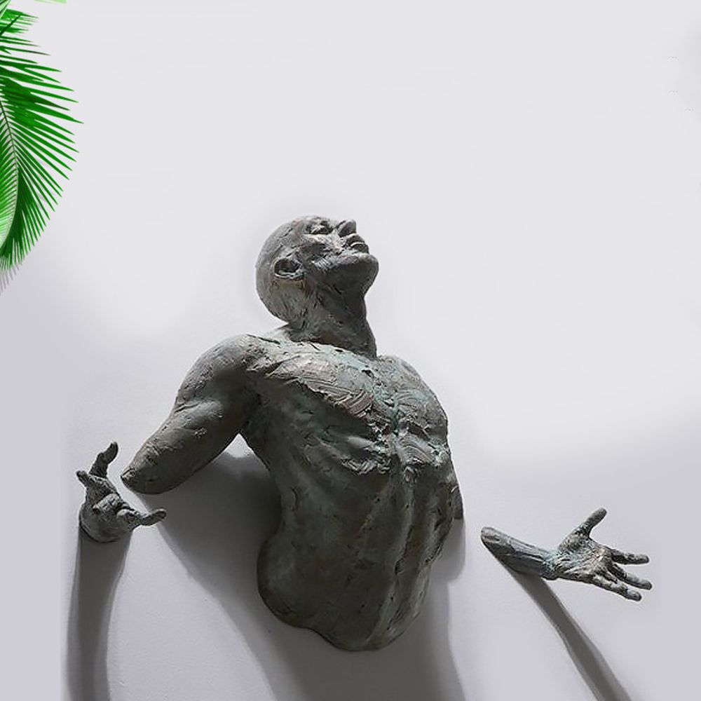Vivolux | Imitation Kupferharz Ornament Abstrakte Figur Wandkunst Kletterer 3D Durch Wand Statue Skulptur