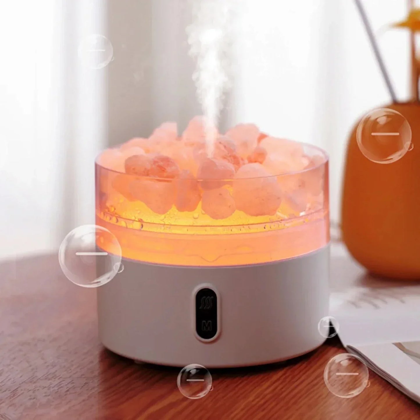 Vivolux | Salzlampe Diffusor - USB Ultraschall ätherischer Öl Luftbefeuchter mit Himalaya-Salzkristallen & Nachtlicht