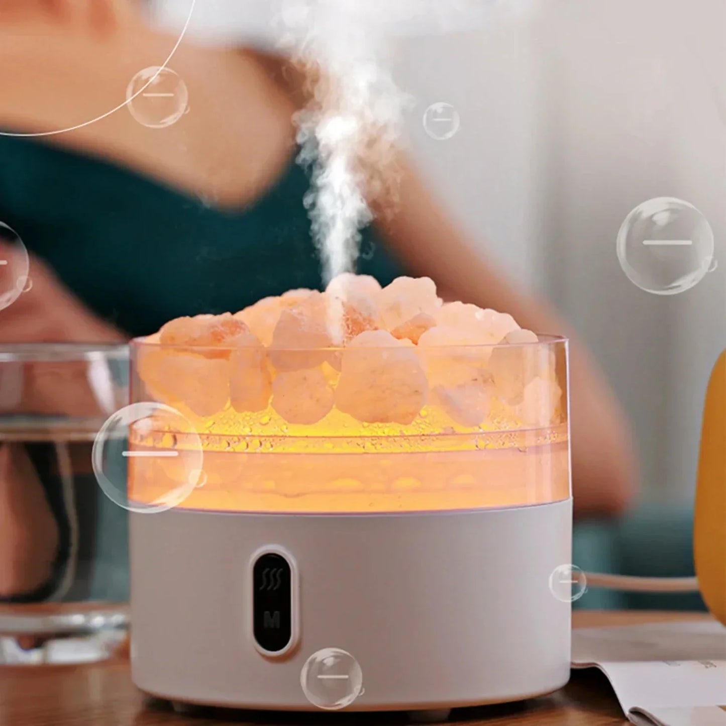 Vivolux | Salzlampe Diffusor - USB Ultraschall ätherischer Öl Luftbefeuchter mit Himalaya-Salzkristallen & Nachtlicht