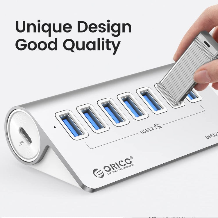Vivolux | ORICO M3U7-G2 Aluminiumlegierung 7-Port USB 3.2 Gen2 10Gbps HUB mit 0,5 m Kabel (Silber)