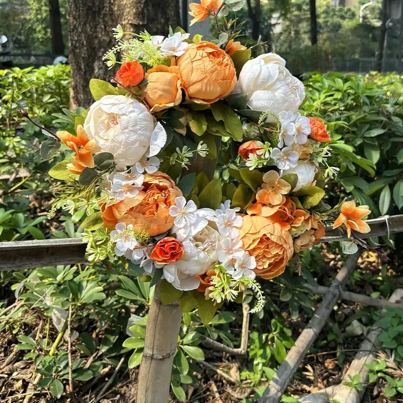 Vivolux | Künstlicher Kranz - AutumnBloom - Außen & Pfingstrosen - Gemütliche Herbstdekoration
