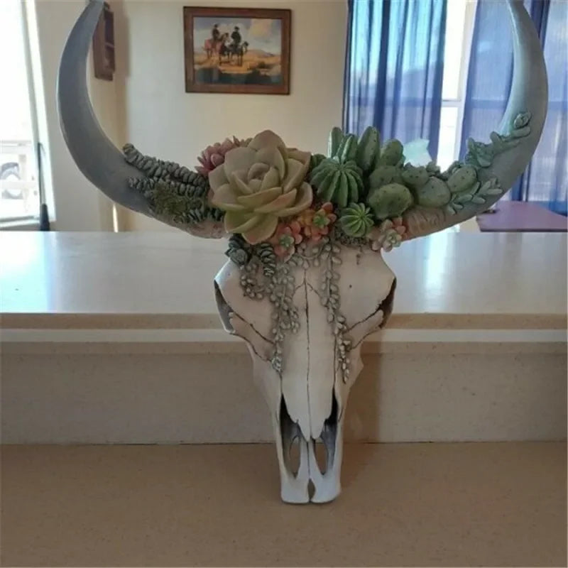 Vivolux | Kuhschädel - Bully - Wanddekoration mit Blumen - Harz Wohnkultur