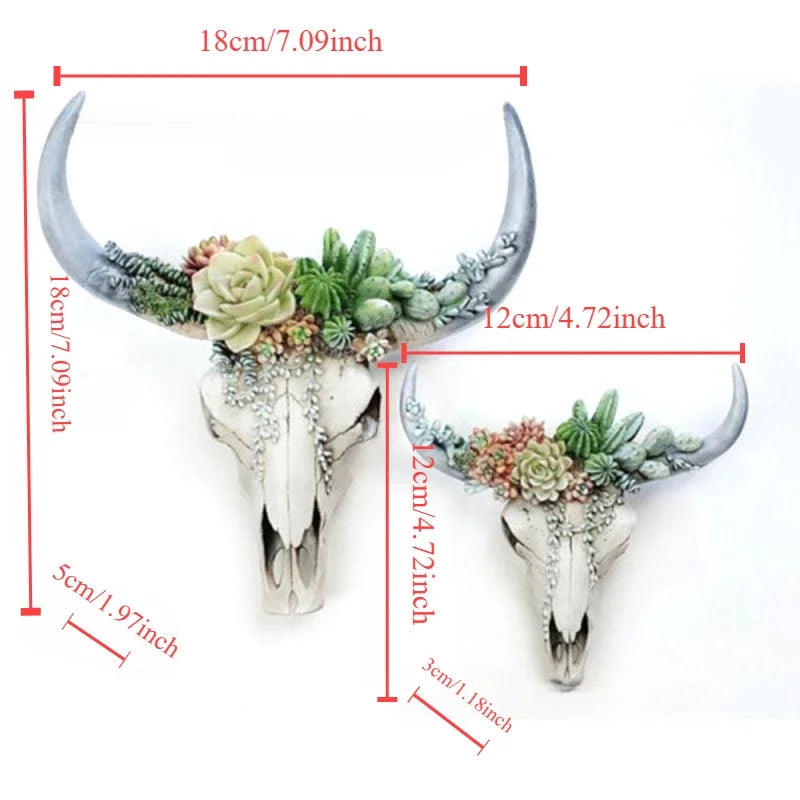 Vivolux | Kuhschädel - Bully - Wanddekoration mit Blumen - Harz Wohnkultur