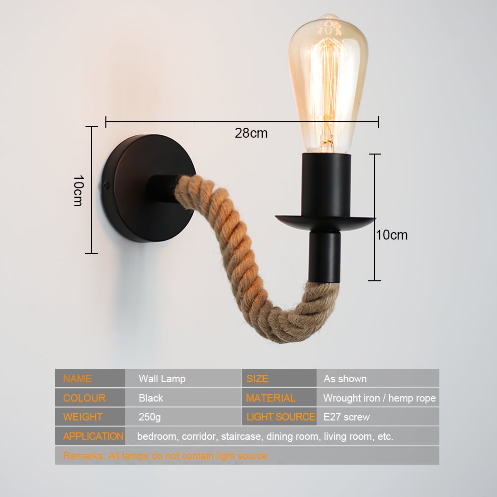 Vivolux | Retro Hanfseil Industrielle Loft Wandlampe