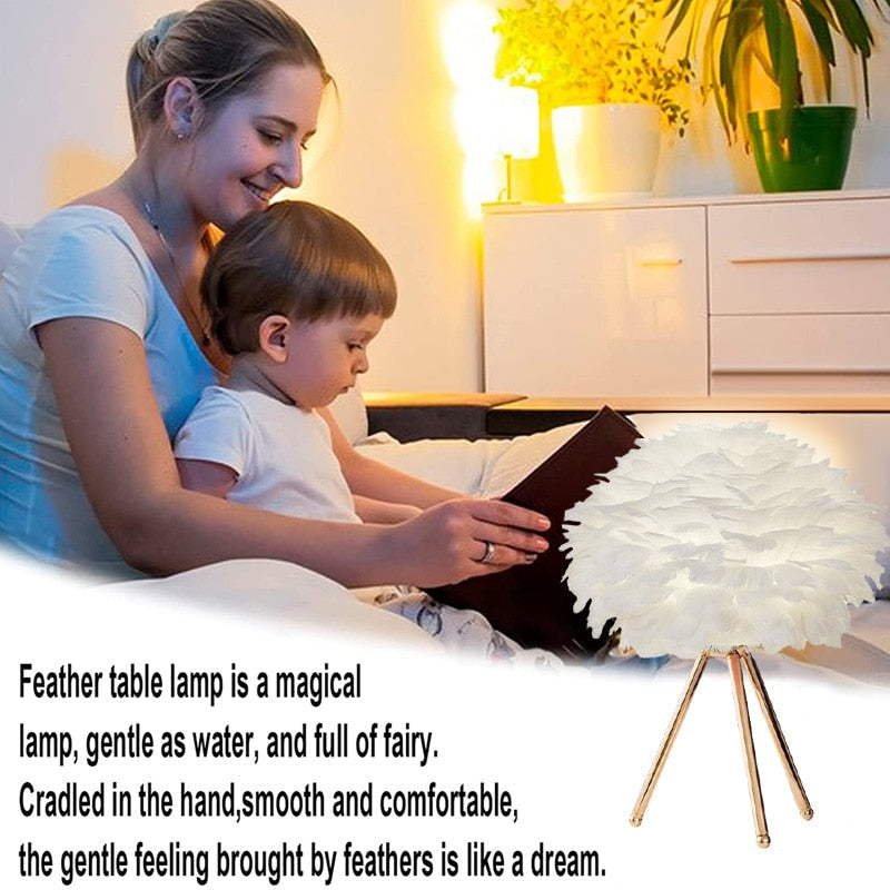 Vivolux | Romantische Feder Tischlampe Moderne Nachttischlampe Wohnzimmer Kaffeehaus Dekoration Hochzeit Weihnachtsgeschenk Straußfeder Licht