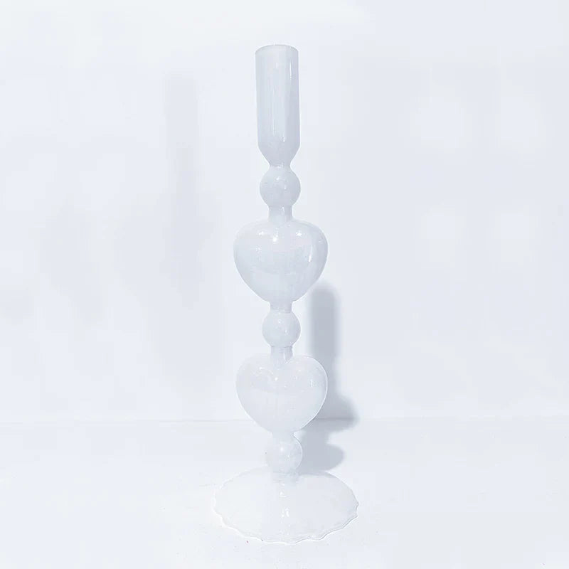 Vivolux | Retro Taper Kerzenhalter Rote Herzform Glas Kerzenständer Hochzeit Tischdekoration Zuhause Party Glas Vase Dekor