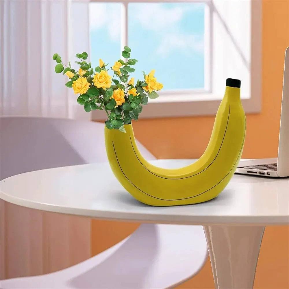 Vivolux | Bananenvase, Blumenvase aus Kunstharz, niedliche Bananenform, dekorative Tischvase für Blumenarrangements, Wohnzimmer, Schlafzimmer, Heimdekoration