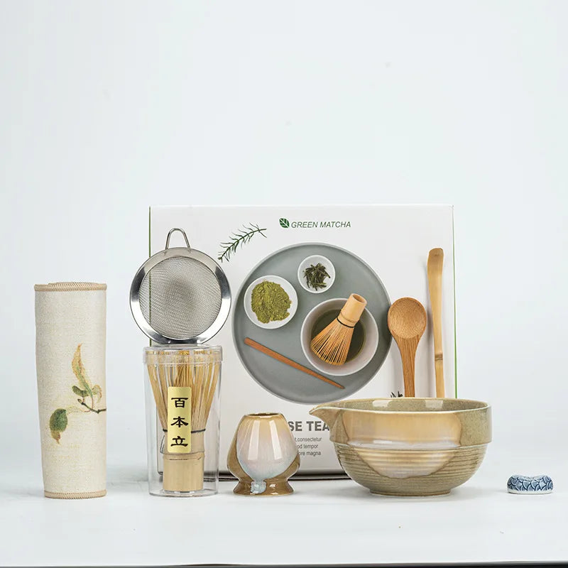 Vintage 7-teiliges Matcha Set für traditionelle Teezeremonien – Keramikschale, Chasen, Bambusschaufel, ideal für Matcha Tee Set kaufen-6