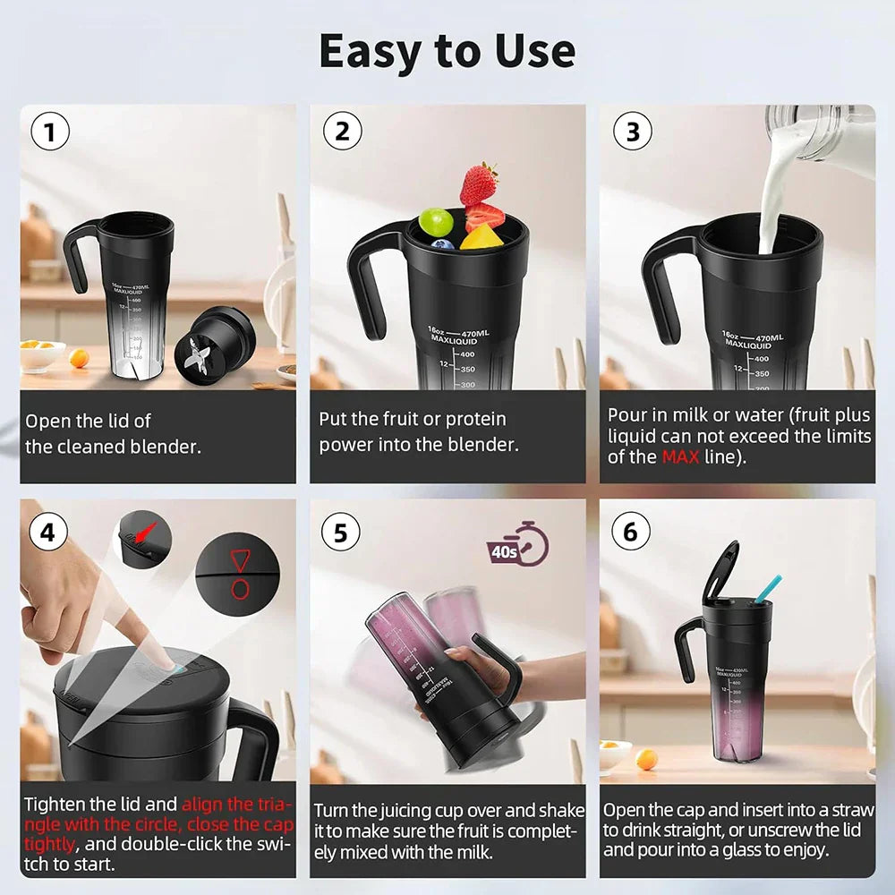 Vivolux | Tragbarer Entsafter - Wiederaufladbarer Mini-Mixer mit 6 scharfen Klingen für Shakes und Smoothies
